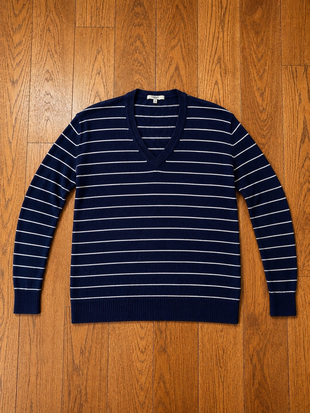 Madewell Striped V-Neck Sweater Womens XS Navy Blue Lightweight Knit Top